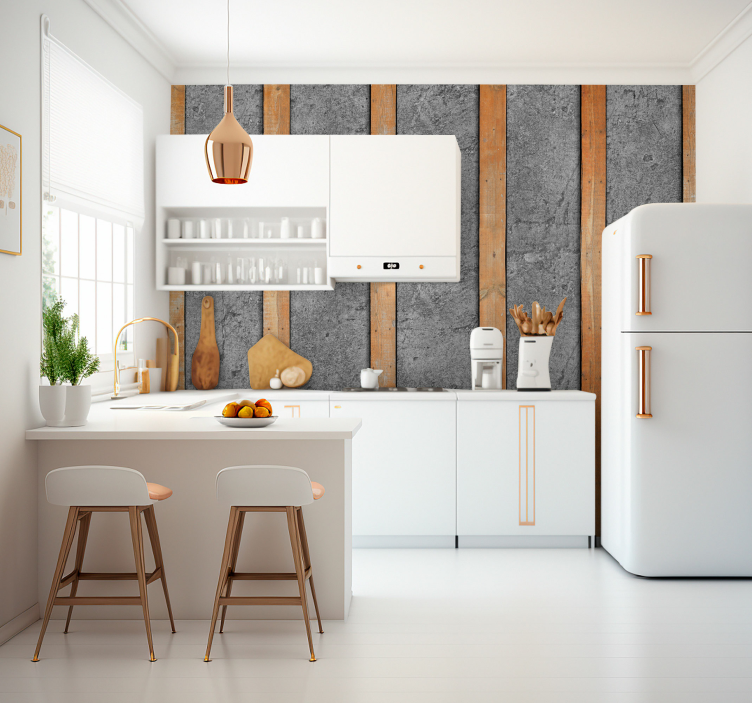 Fotomural madera tablas de madera en concreto - TenVinilo