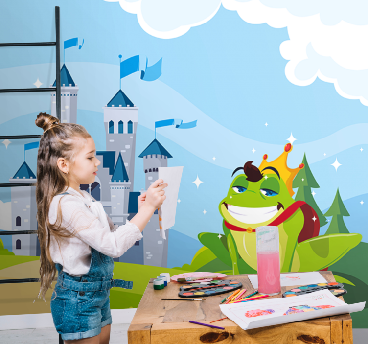 Mural infantil Príncipe rana con castillo de cuento de hadas - TenVinilo