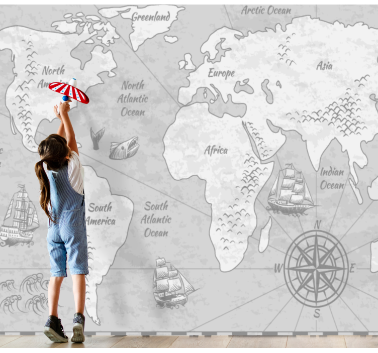 Mural mapamundi Ubicaciones de tesoros piratas - TenVinilo