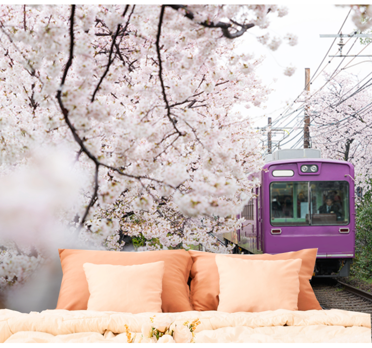 Fotomural habitación matrimonio Flores de cerezo a lo largo del f - TenVinilo