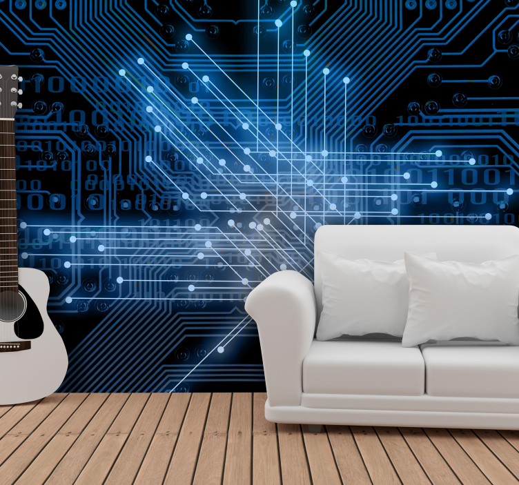 Mural abstracto corrientes de luz de circuitos - TenVinilo