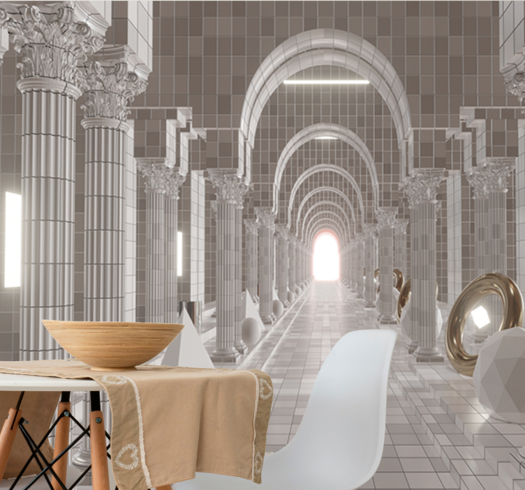 Mural abstracto diseño de pasillo arquitectónico - TenVinilo