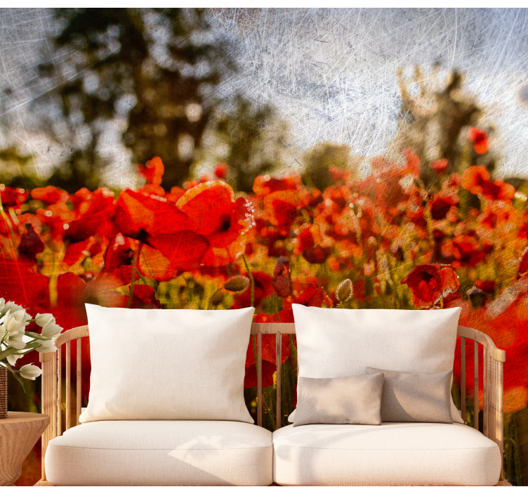 Mural amapolas campo de amapolas - TenVinilo