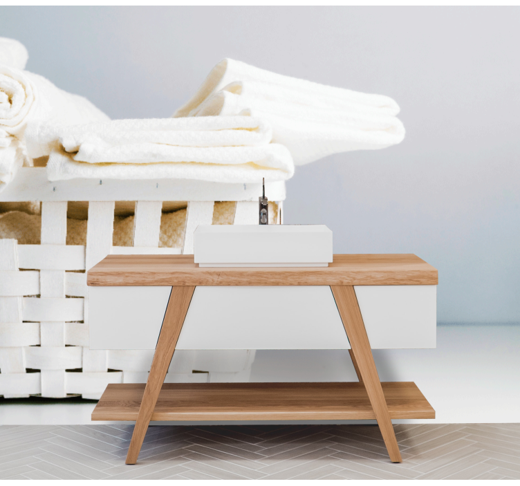 Mural baño elegante cesta de toallas - TenVinilo