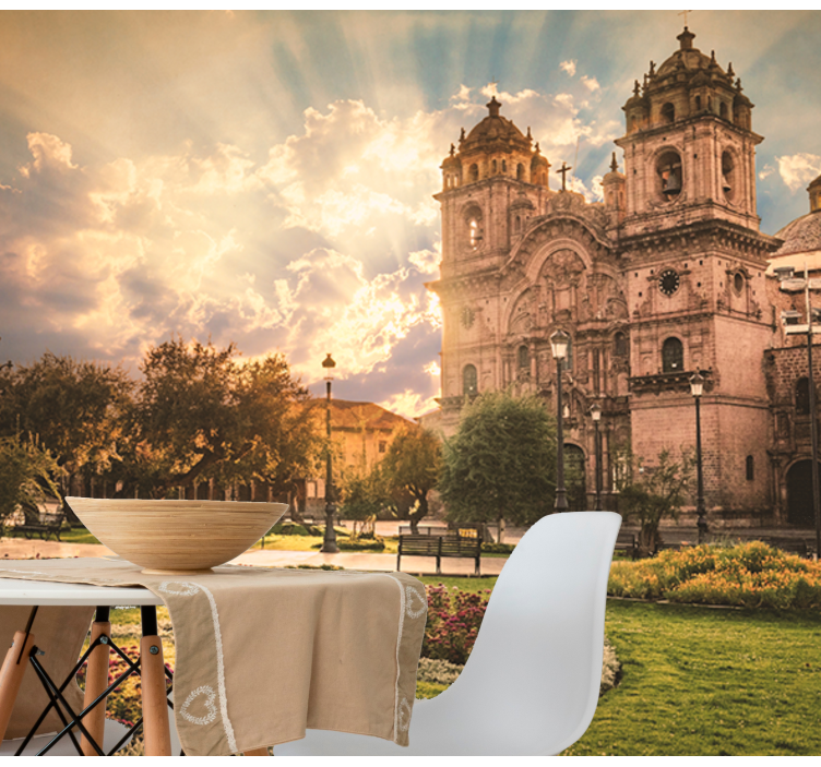 Mural ciudad atardecer catedral de cusco - TenVinilo