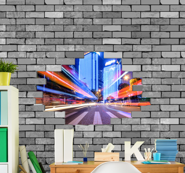 Mural ciudad escena urbana vibrante - TenVinilo