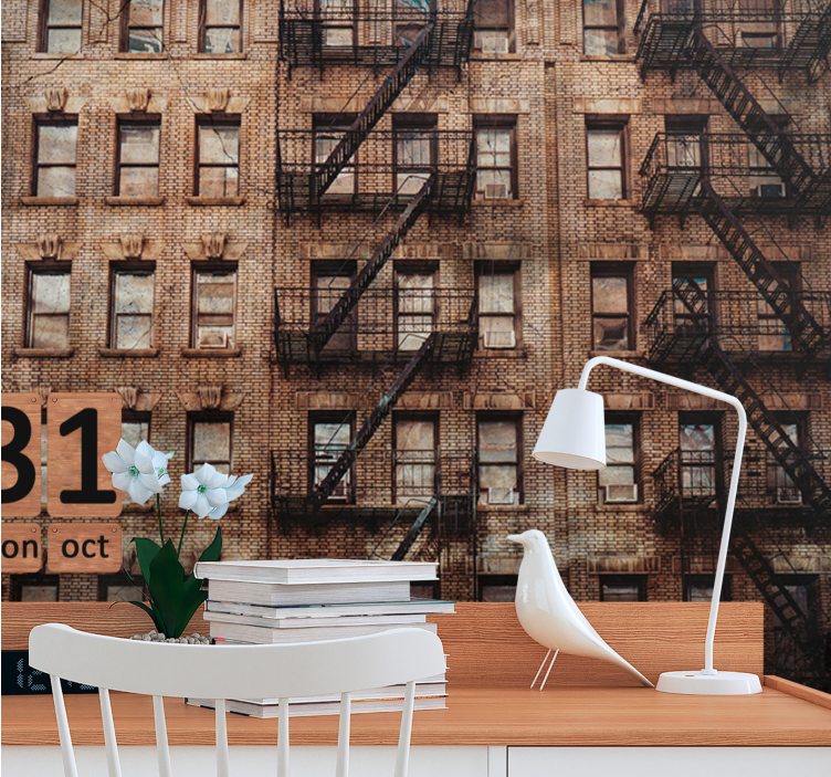 Mural ciudad fachada de ladrillo urbano - TenVinilo