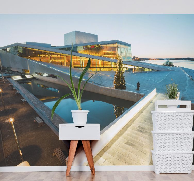 Mural ciudad maravilla arquitectónica moderna - TenVinilo