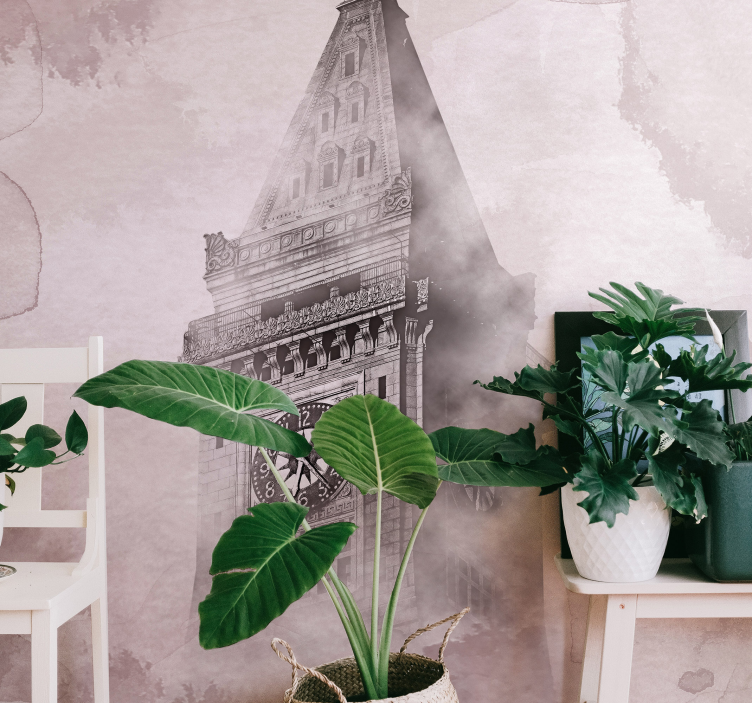 Mural ciudad torre del reloj histórica - TenVinilo