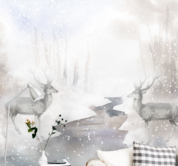 Mural de animales encuentro con el ciervo majestuoso - TenVinilo