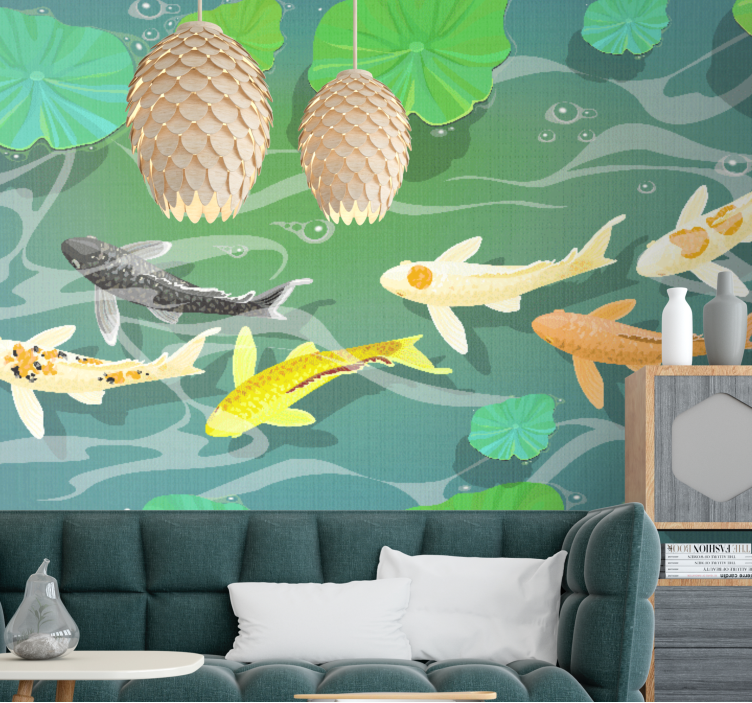 Mural de animales estanque de peces koi - TenVinilo
