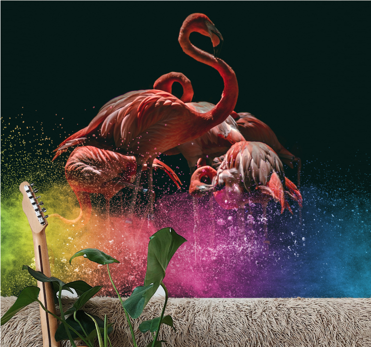 Mural de animales fiesta de flamencos - TenVinilo