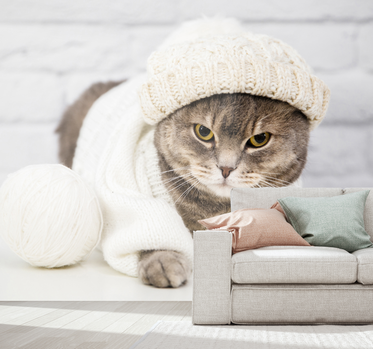 Mural de animales gato de punto acogedor - TenVinilo