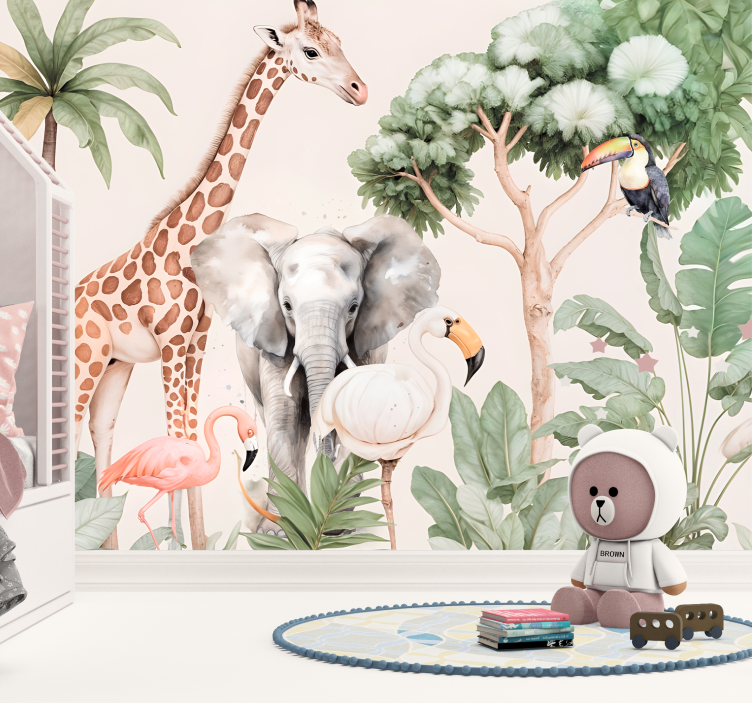 Mural de animales paisaje de sabana - TenVinilo