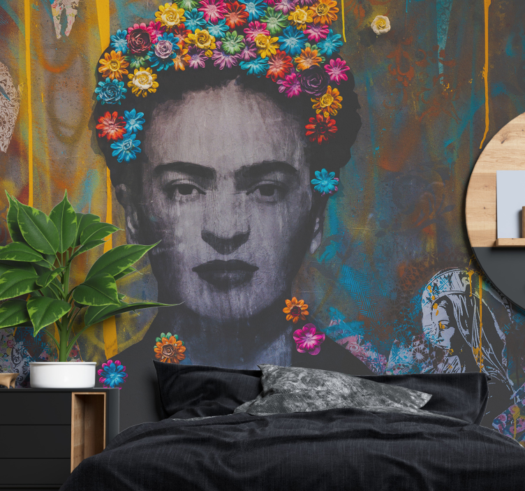 Mural de arte retrato floral de frida - TenVinilo