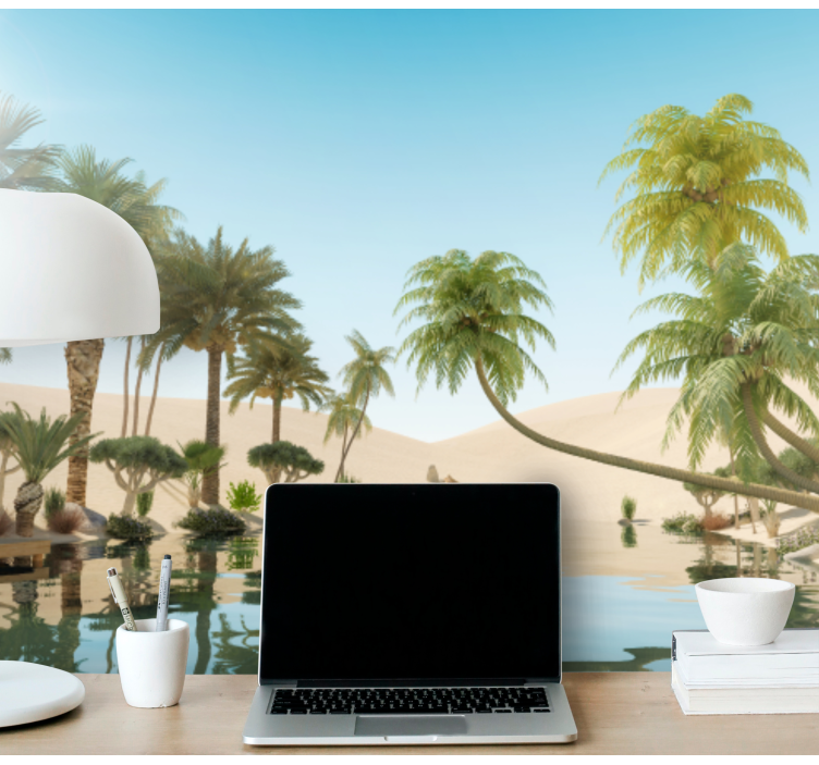 Mural de desierto exuberante paisaje de oasis - TenVinilo