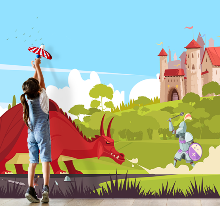 Mural de fantasía encuentro con dragones - TenVinilo