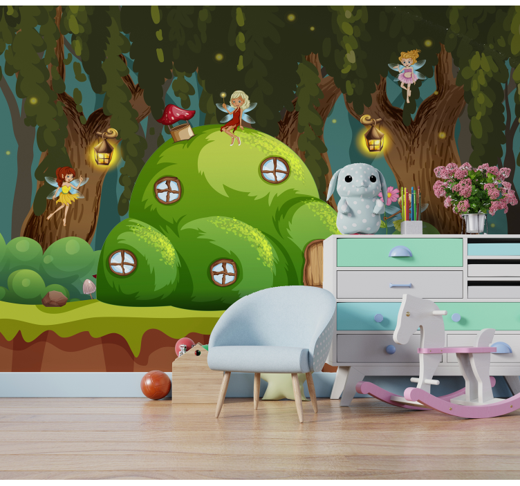 Mural de fantasía bosque encantado de hadas - TenVinilo