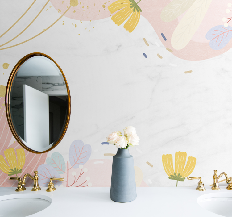 Mural de flores con acentos de patrón floral - TenVinilo