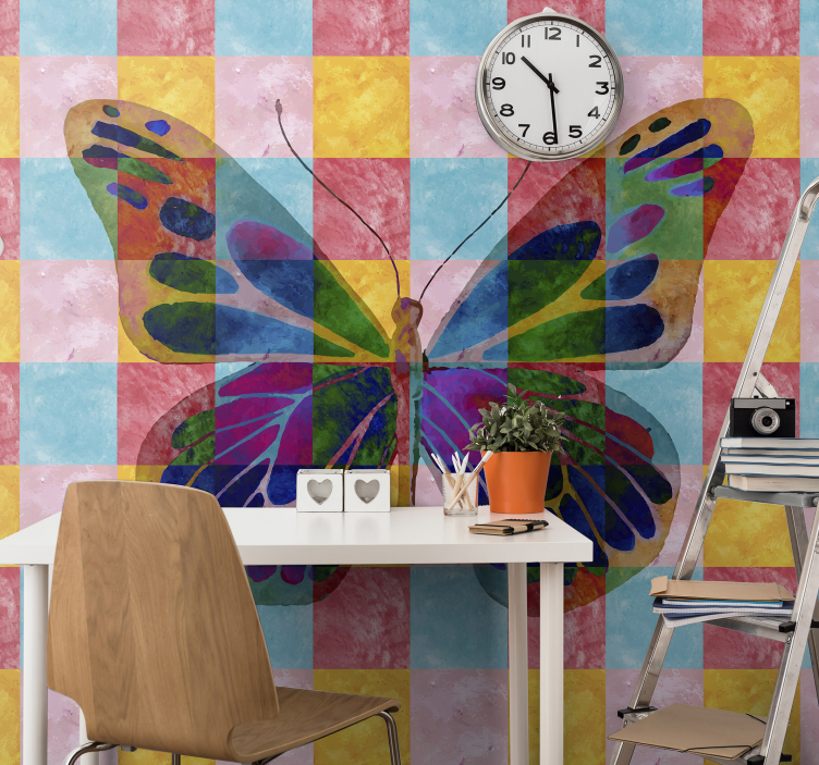 Mural de flores con diseño de mariposas coloridas - TenVinilo