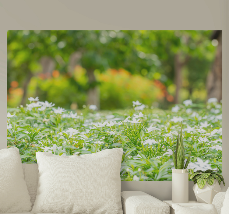 Mural de flores flores blancas exuberantes - TenVinilo