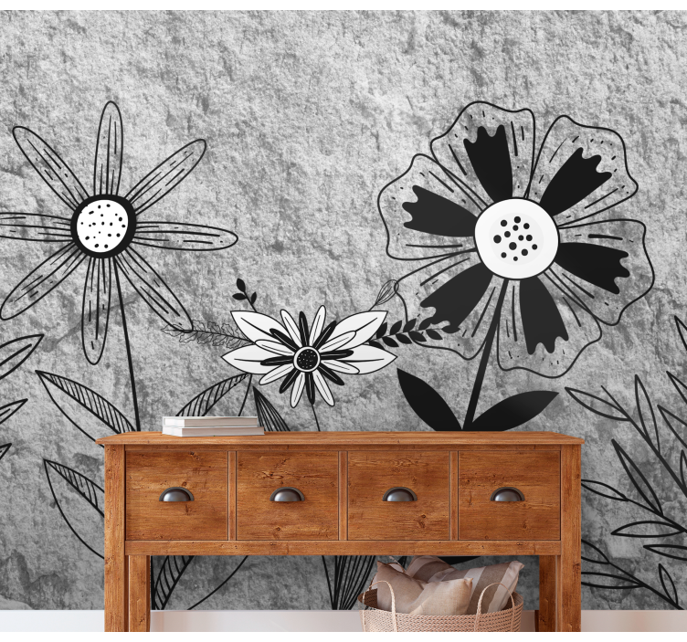 Mural de flores flores en blanco y negro - TenVinilo