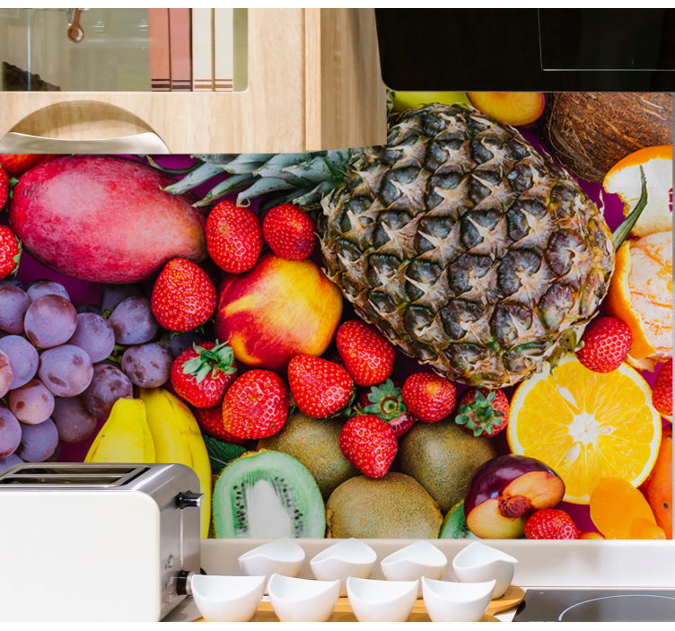 Mural de flores mezcla de frutas vibrantes - TenVinilo