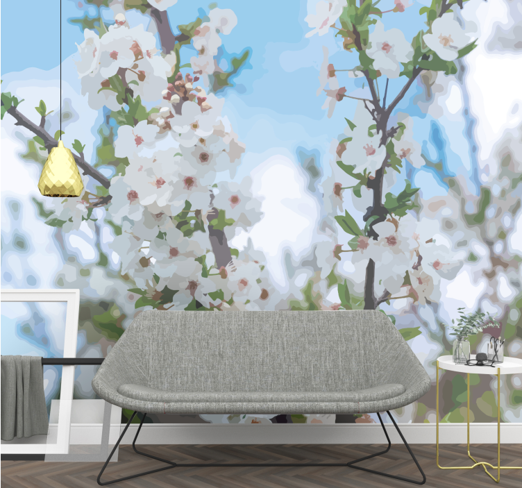 Mural de flores rama de flor blanca - TenVinilo