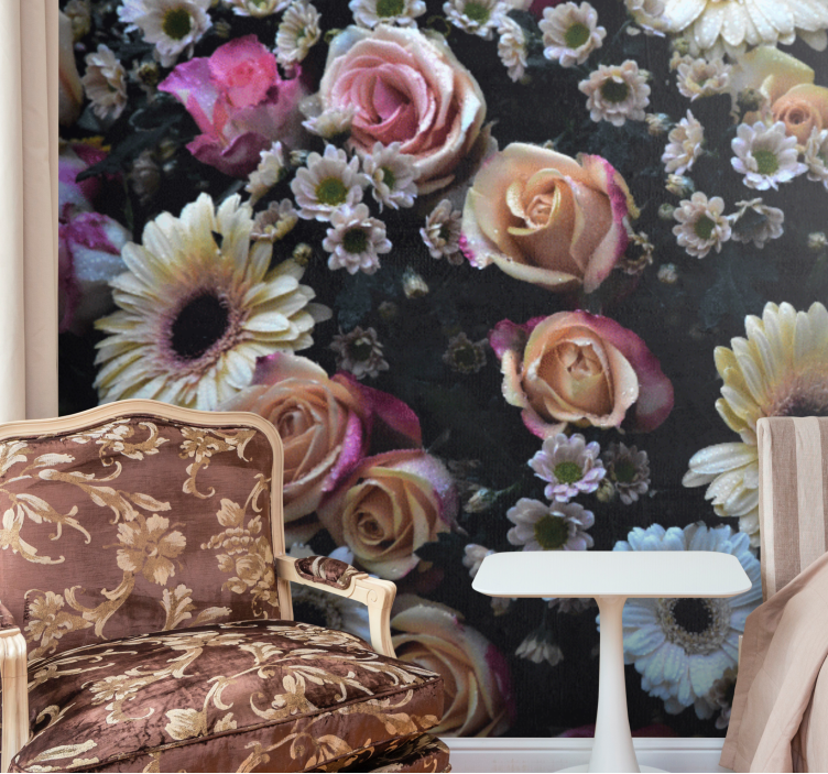 Mural de flores rosas y margaritas - TenVinilo