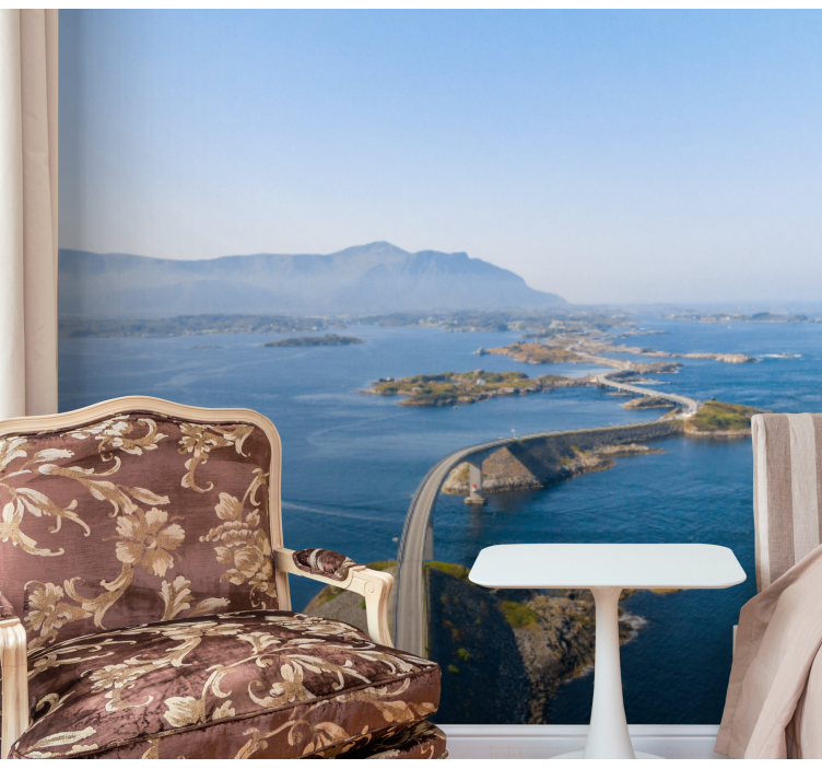 Mural de montañas vista del camino costero - TenVinilo