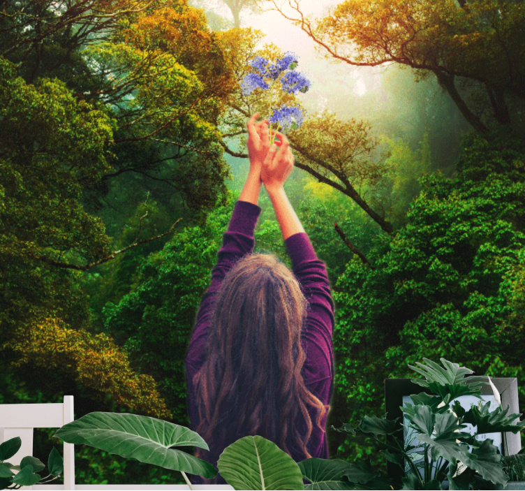 Mural de naturaleza alcanzando flores - TenVinilo