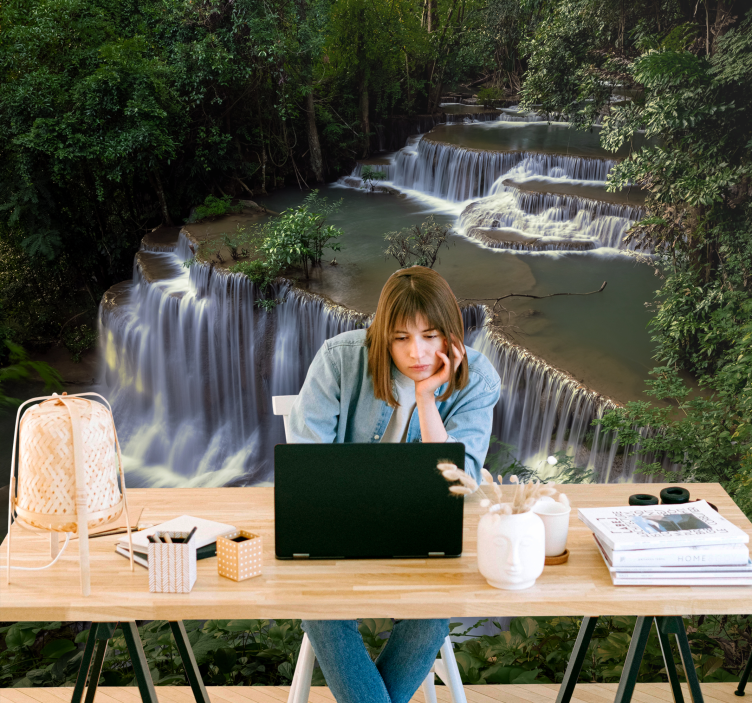 Mural de naturaleza retiro tranquilo junto a la cascada - TenVinilo