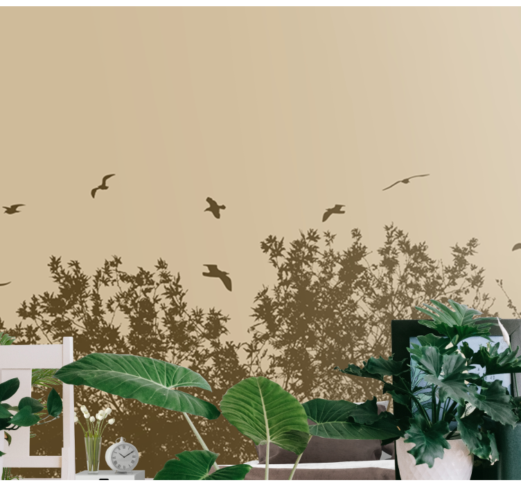 Mural de naturaleza silueta de pájaros voladores - TenVinilo