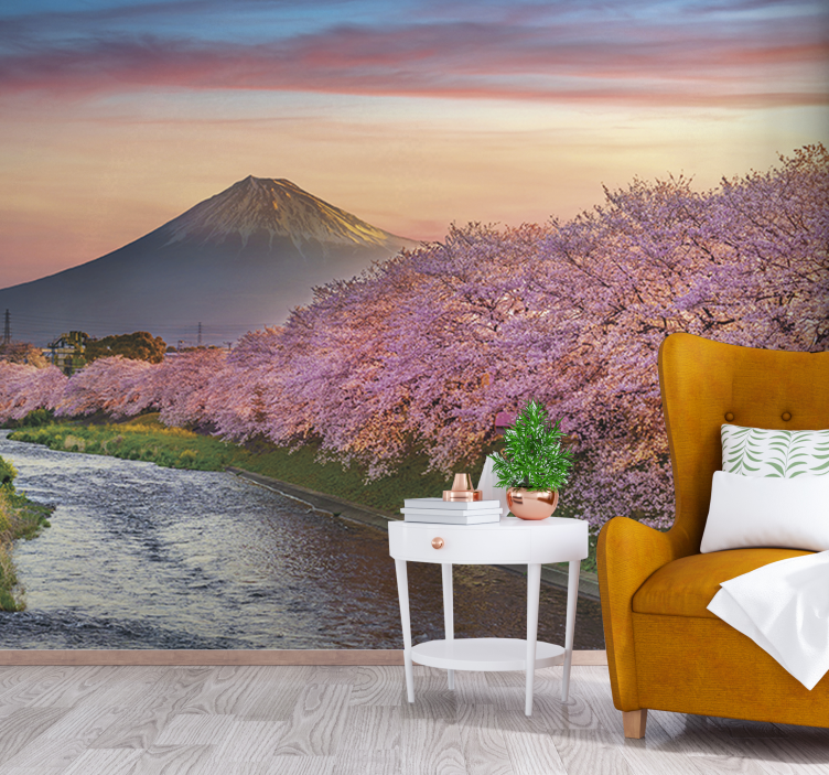 Mural de paisajes flores de cerezo del monte fuji - TenVinilo