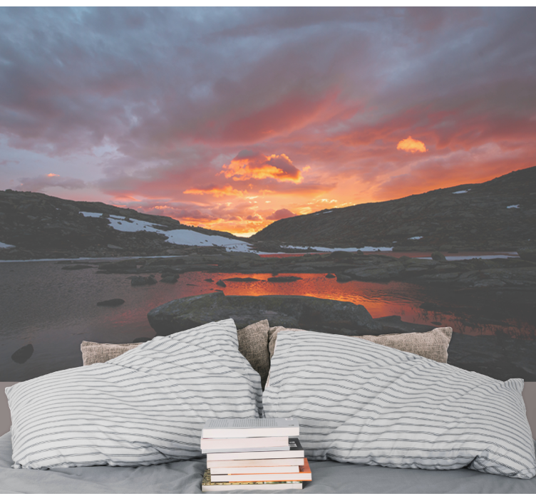 Mural de paisajes reflejo de atardecer impresionante - TenVinilo