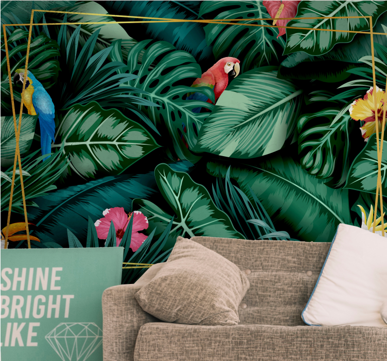 Mural de selva hábitat de loros tropicales - TenVinilo