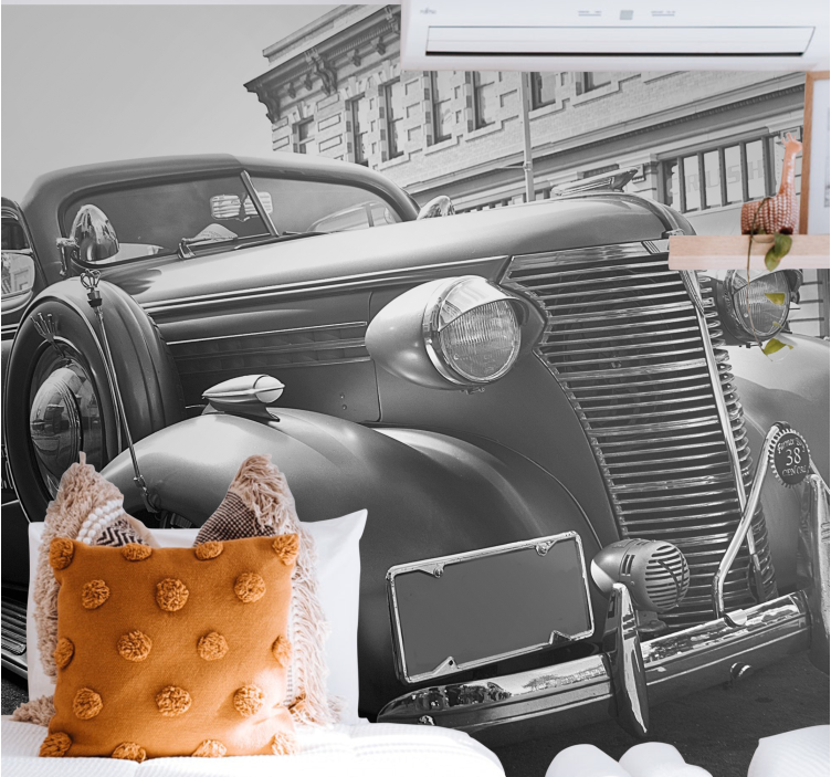 Mural de vehículos exposición de coches clásicos - TenVinilo