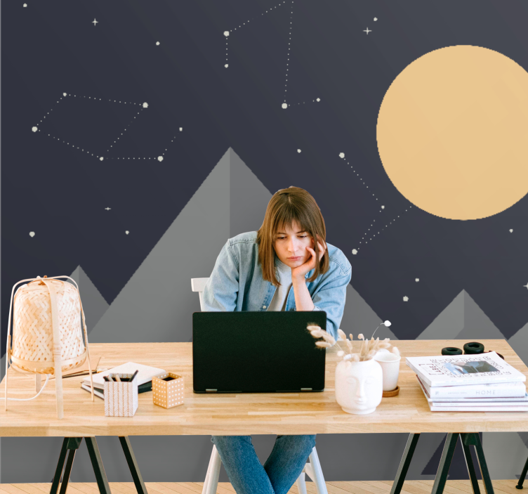 Mural del espacio picos montañosos iluminados por la luna - TenVinilo