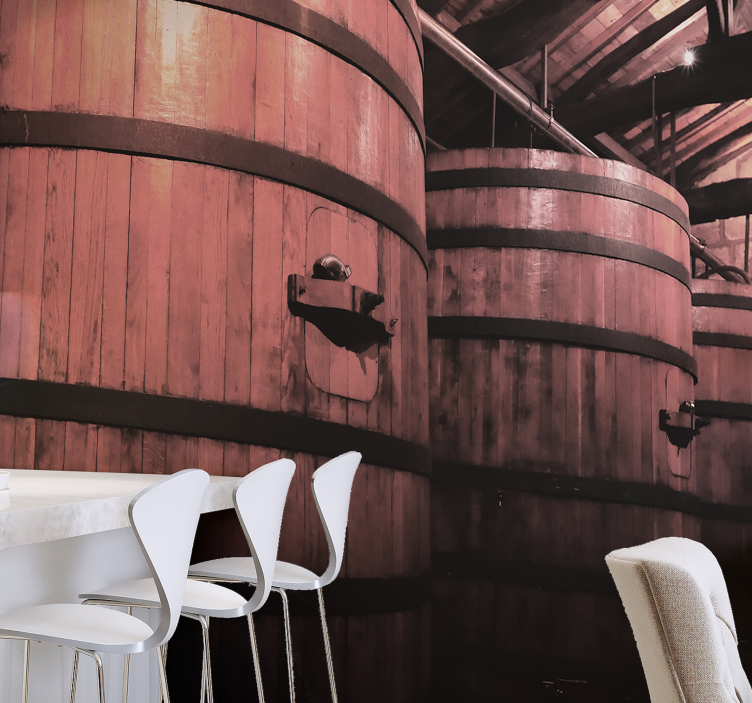 Mural efecto piedra almacenaje barril de madera - TenVinilo