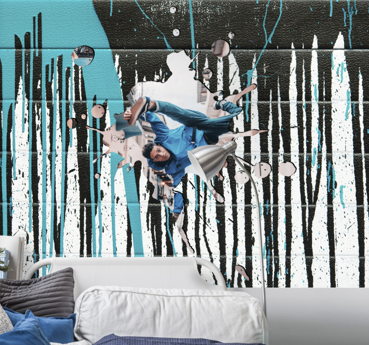 Mural graffiti patinador dinámico en acción - TenVinilo