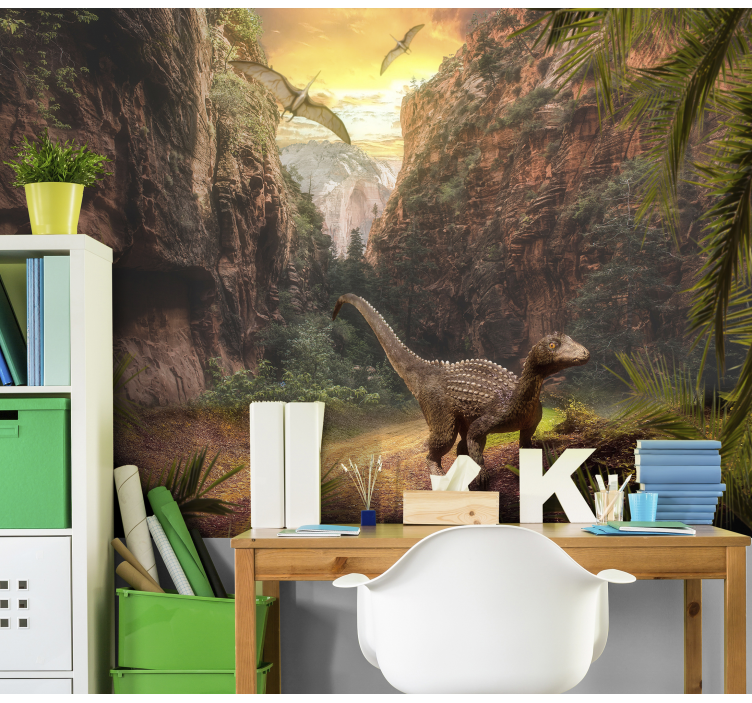 Mural infantil escape del cañón de los dinosaurios - TenVinilo