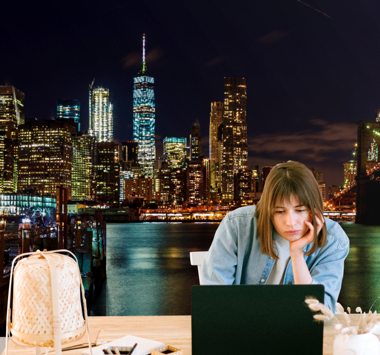 Mural new york paisaje nocturno de manhattan - TenVinilo