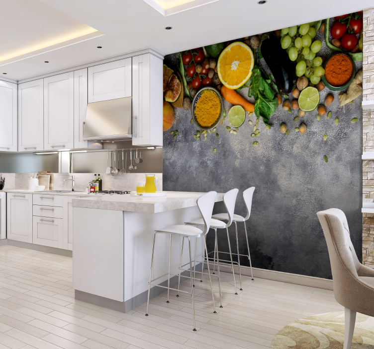 Mural para cocina productos frescos colgados - TenVinilo