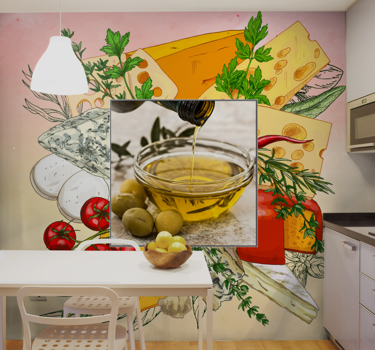 Mural para cocina mezcla de queso y aceitunas - TenVinilo