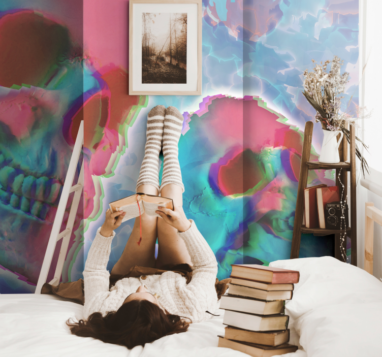 mural psicodélico de la pared de la cabeza de la muerte - TenVinilo