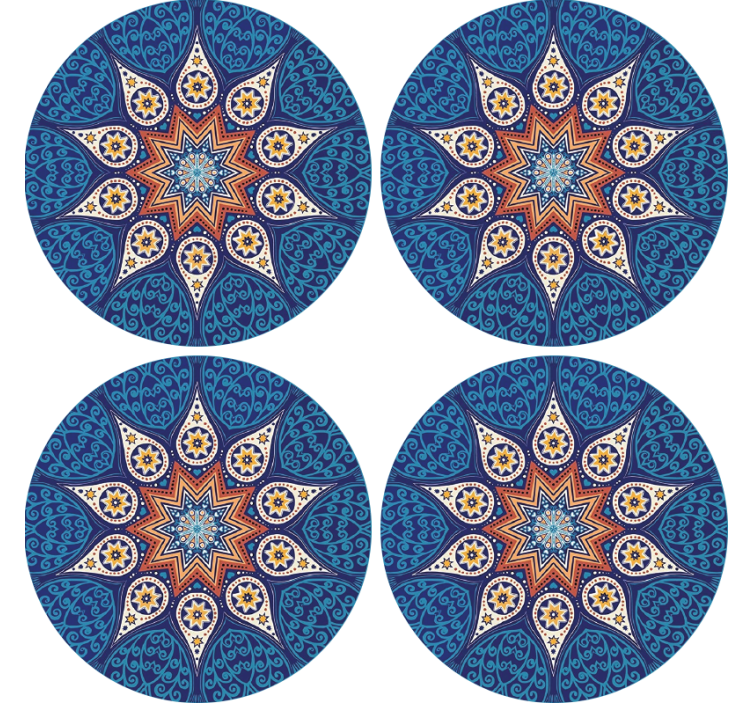 Posavasos diseño de mandala azul intrincado - TenVinilo