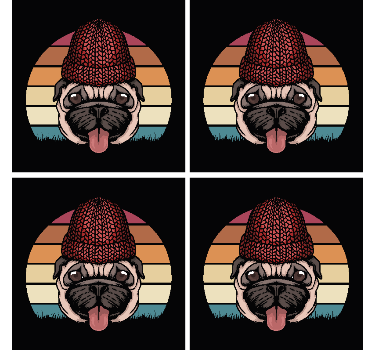 Posavasos frikis pug con gorro de lana - TenVinilo