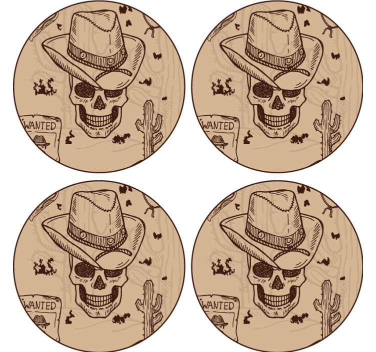 Posavasos frikis calavera con sombrero vaquero - TenVinilo