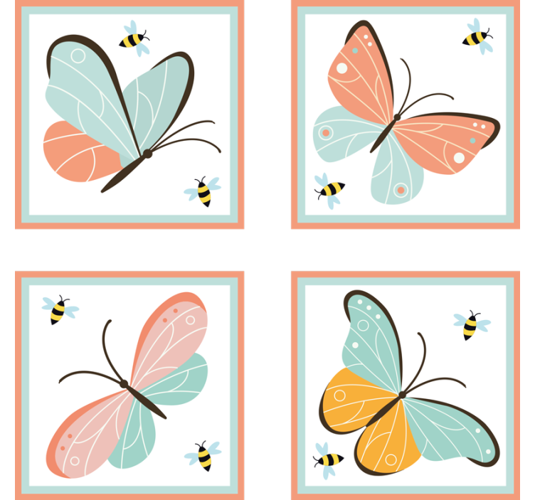 Posavasos mariposas azul y rojo tonos pastel - TenVinilo