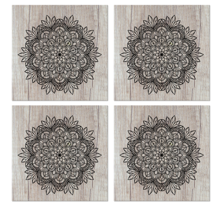Posavasos azulejo Mandala negro en la madera - TenVinilo